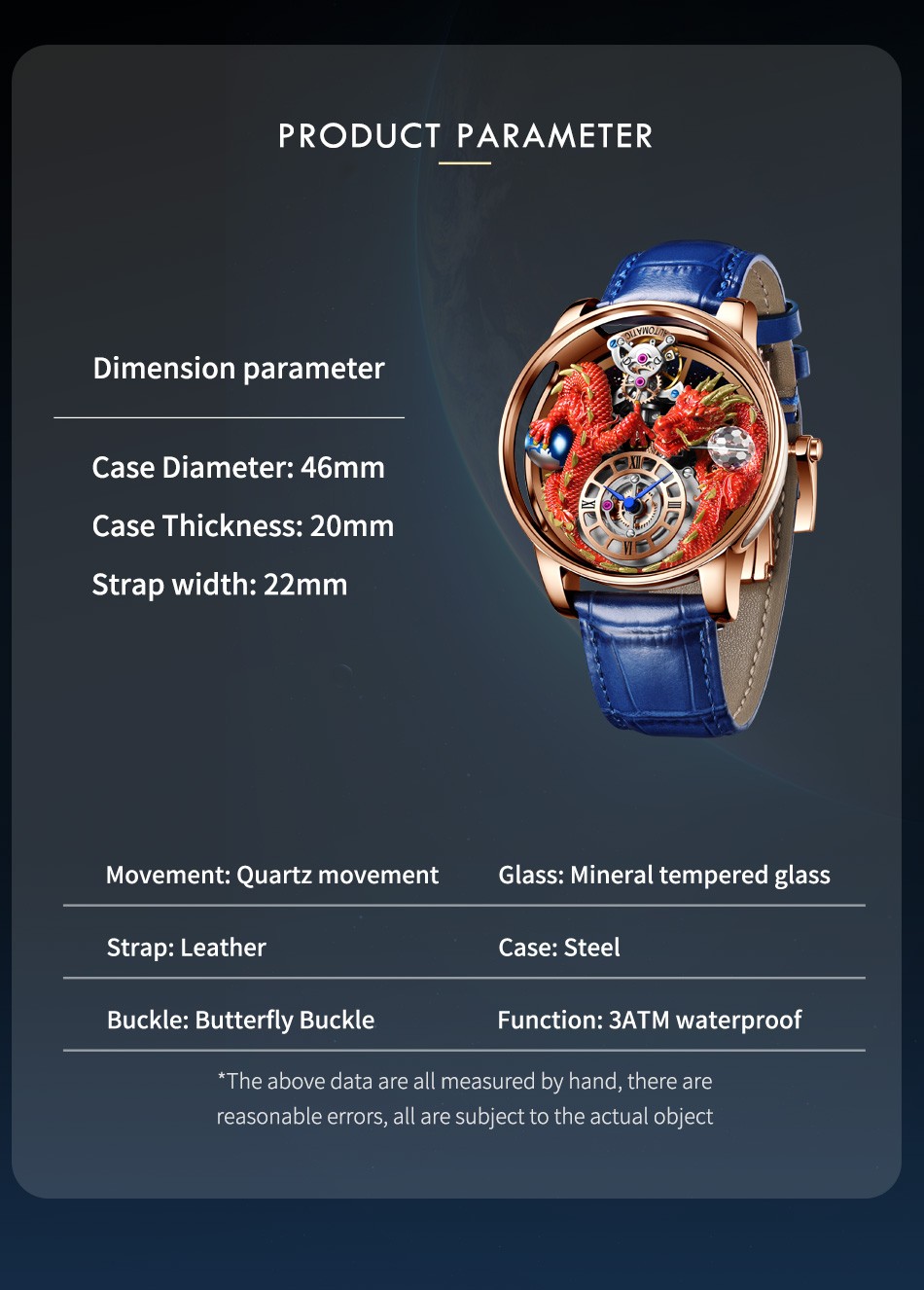 PINDU Men’s 3D Dragon Quartz Watch – Leather Strap, Waterproof
