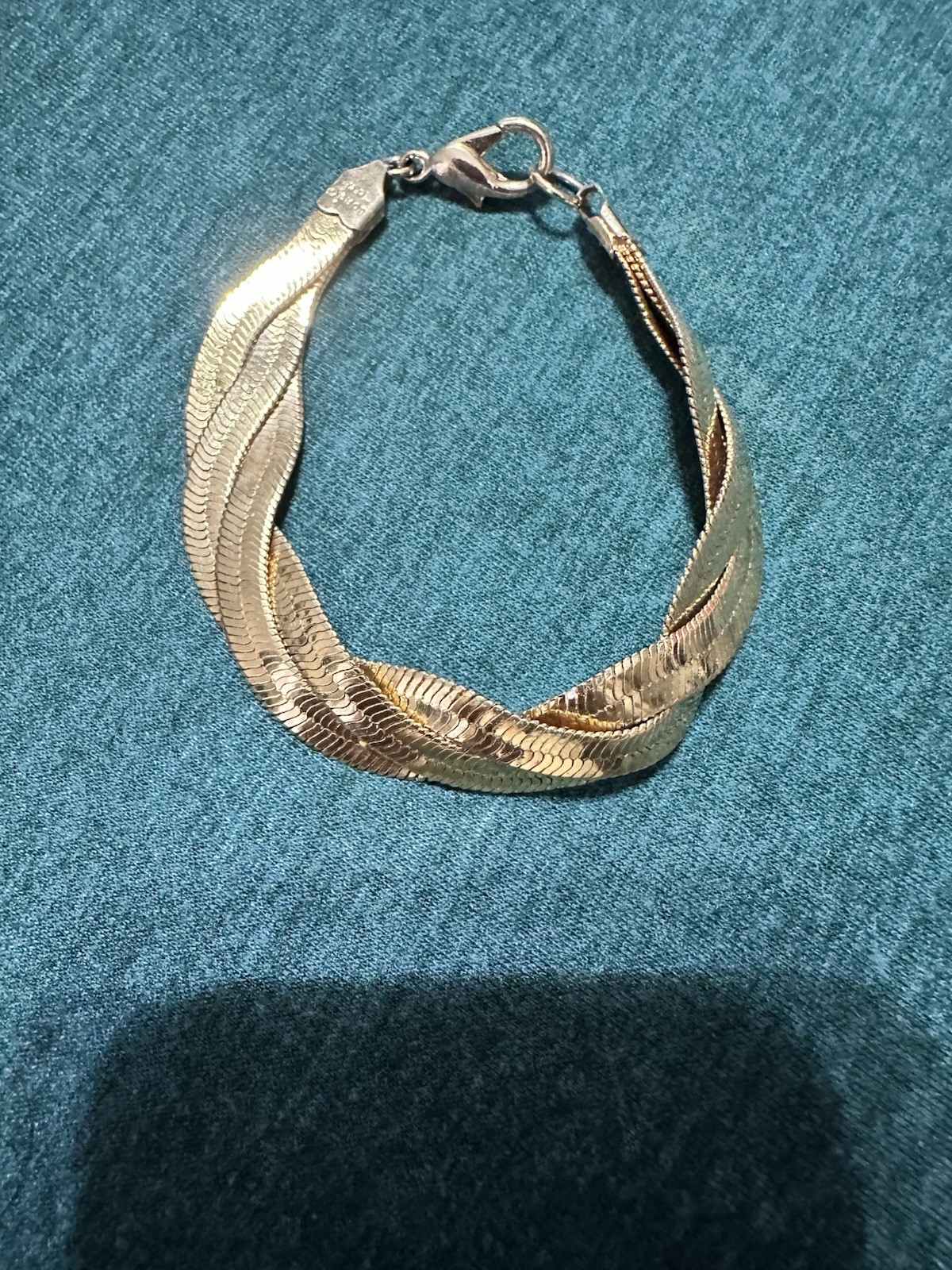 Gold Tone Herringbone Chain Style Bracelet with Lobster Clasp, No Stone