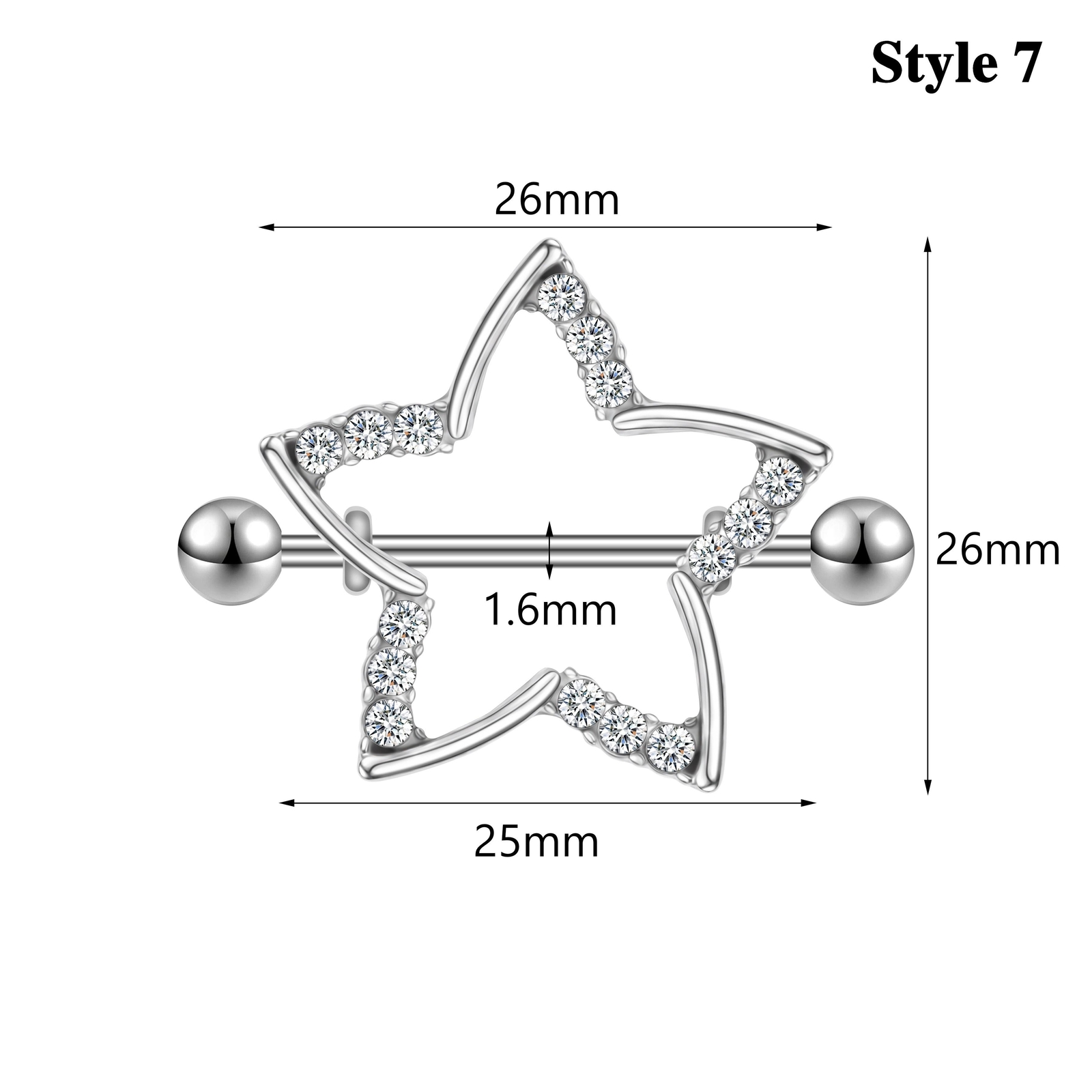 1 Pc 14G Stainless Steel Nipple Rings CZ Crystal Nipple Shield Piercing Jewelry