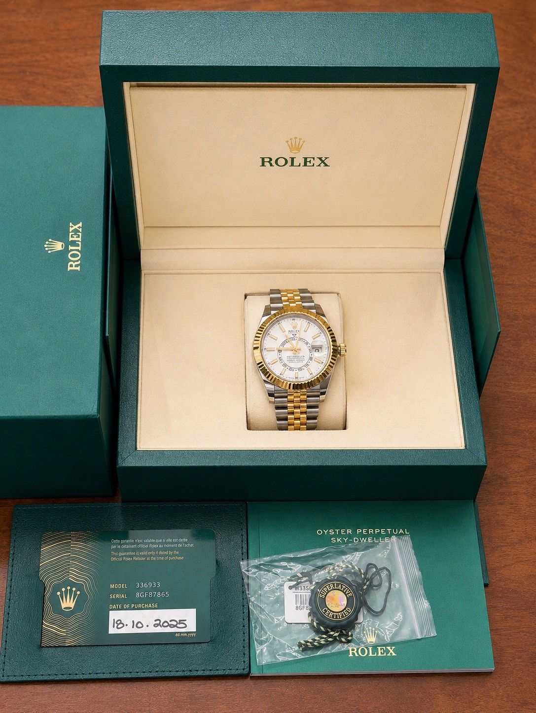 NEW Rolex Sky-Dweller 42mm 336933 18K Gold Steel White Dial Jubilee B&P