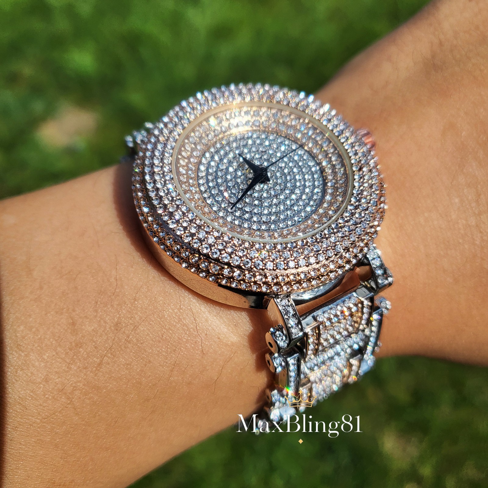 Men’s Hip Hop Iced Rose Gold / Silver Tone Bling Fashion Metal Band Watch Luxury