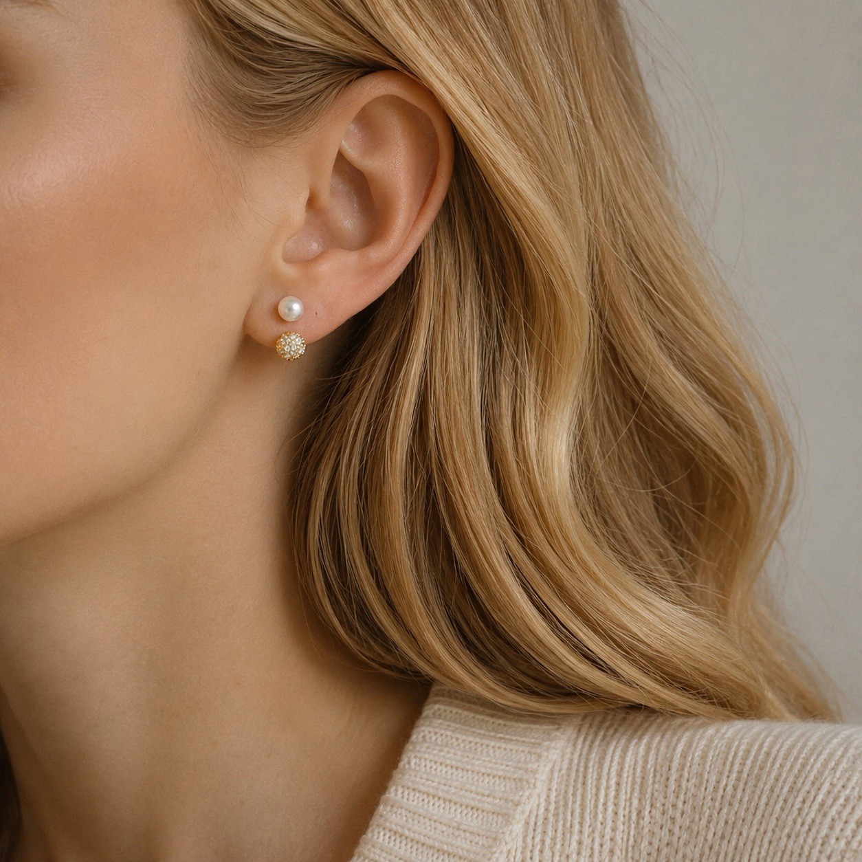 Front Back Pearl Earrings，Pearl Double Sided Stud Earrings for women girls