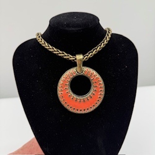 Premier Designs: Reversible Orange and Blue Enamel Circle Pendant (Only)