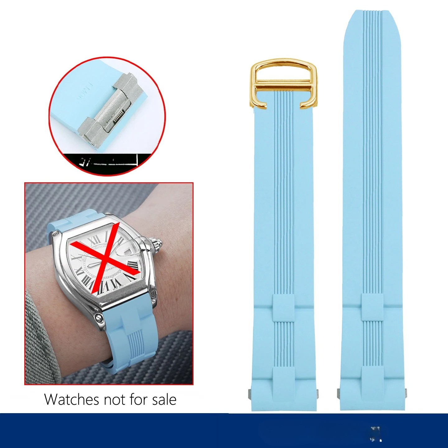 Men’s 19mm Quick Release FKM Rubber Strap for Cartier Roadster Folding Buckle