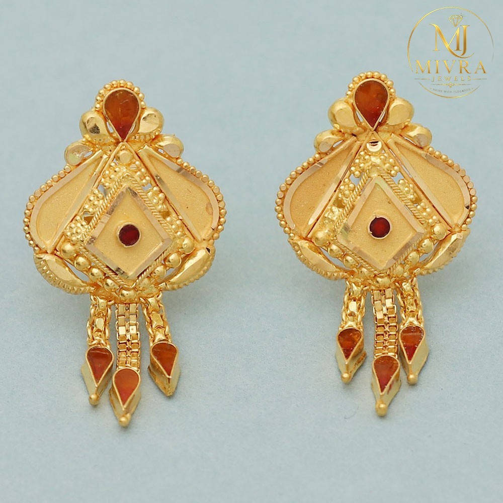 22K Hallmark Gold Stud Earrings 2.7cm Grandmother Christmas Gift Jewelry 3.83g