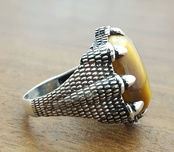 Solid 925 Sterling Silver Natural Tiger’s Eye Oval Gemstone Men’s Unisex Ring