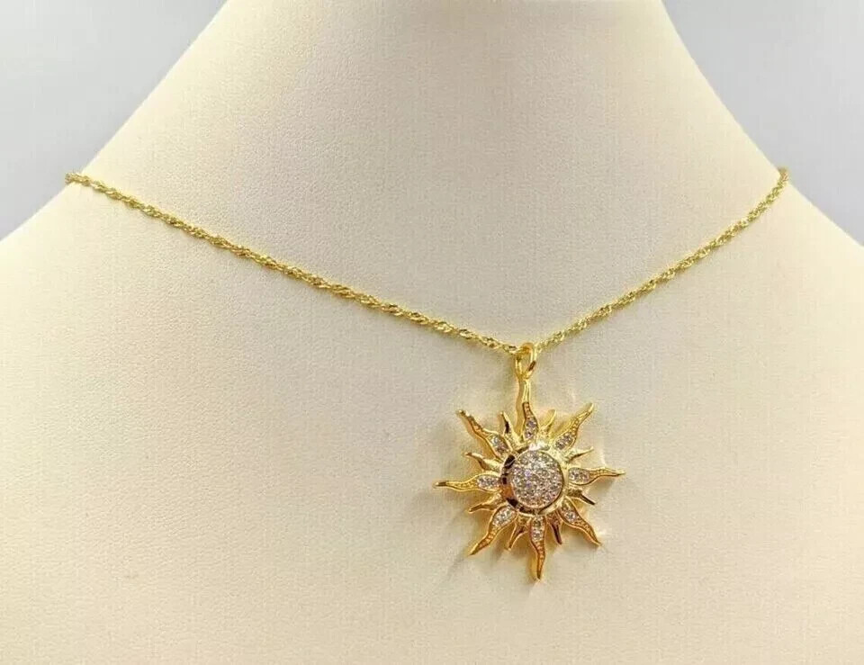 1.50Ct Round Cut Lab-Created Diamond Sunburst Pendant 14K Yellow Gold Plated