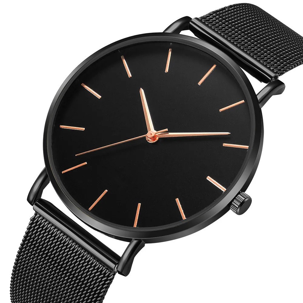Men Quartz Blackout Watch – Minimalist Ultra Thin Stainless Steel Watch