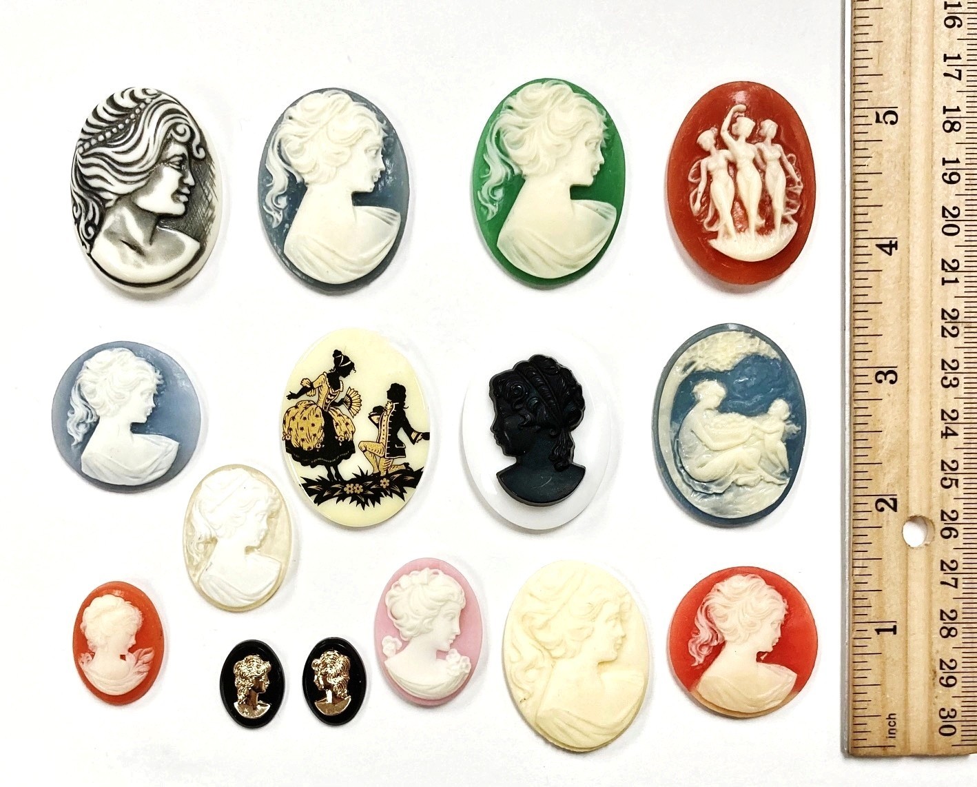 15 Vintage Acrylic Cameos (Hong Kong, Japan, West German) DIY Jewelry Making C81