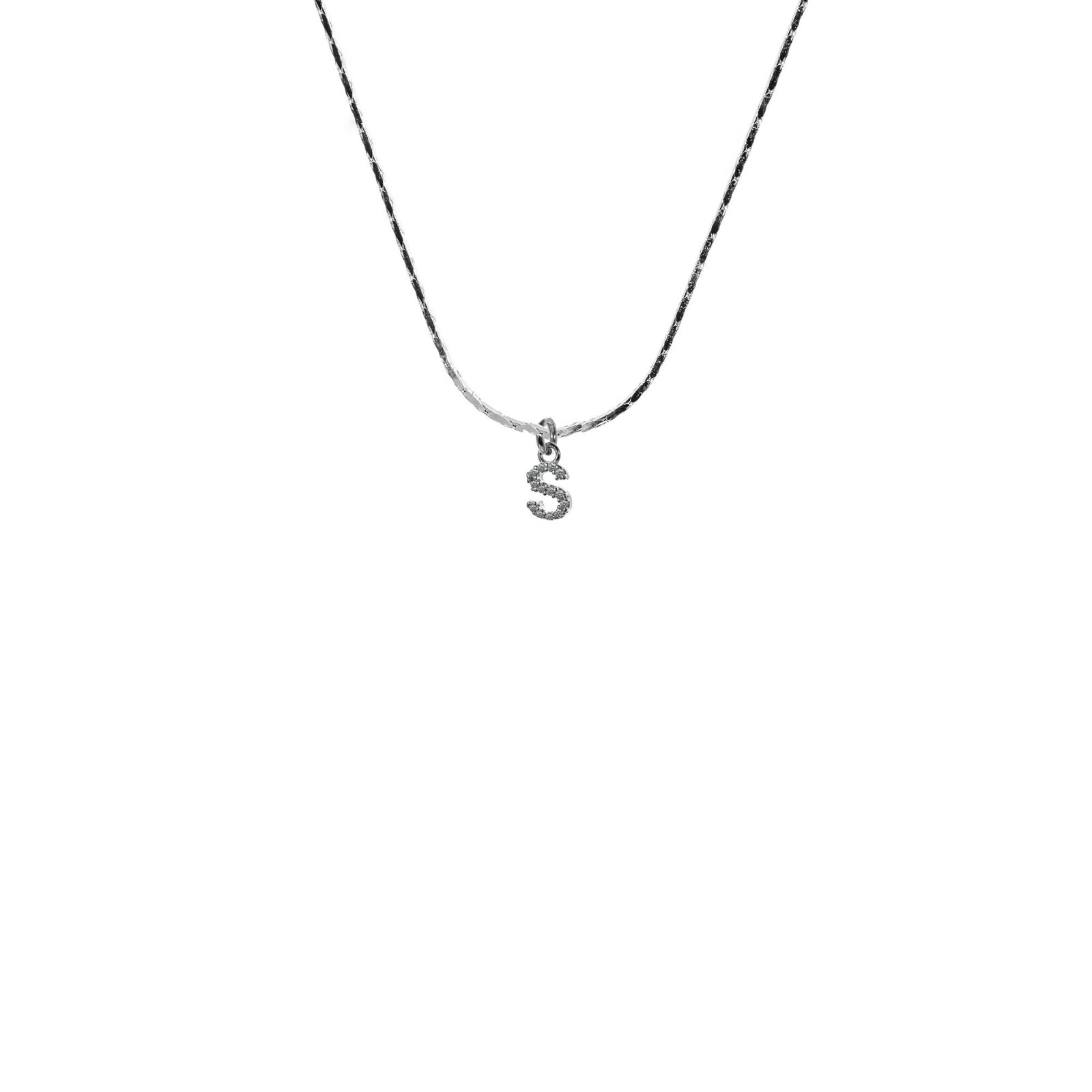 Bamboo Chain Necklace 0.6mm Pendant Letter Zircon 925 Sterling Silver