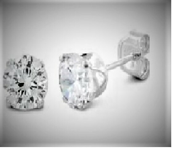 CUBIC ZIRCONIA 5 mm / 1 carat Stud Earrings Sterling w/Rhodium Over NEW *Sale