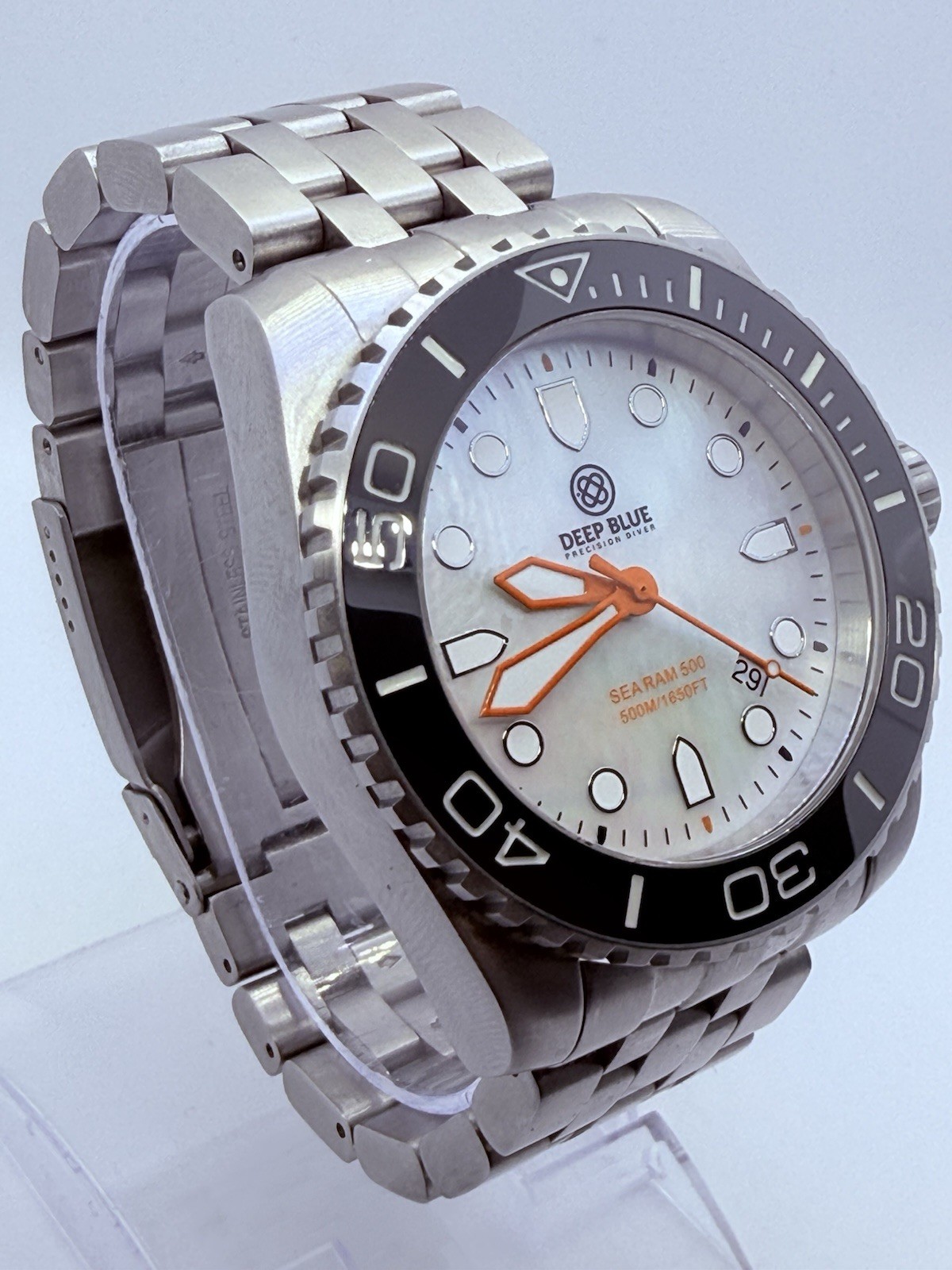DEEP BLUE SEA RAM QUARTZ DIVE WATCH-WHITE MOP DIAL‼️NEW🔋