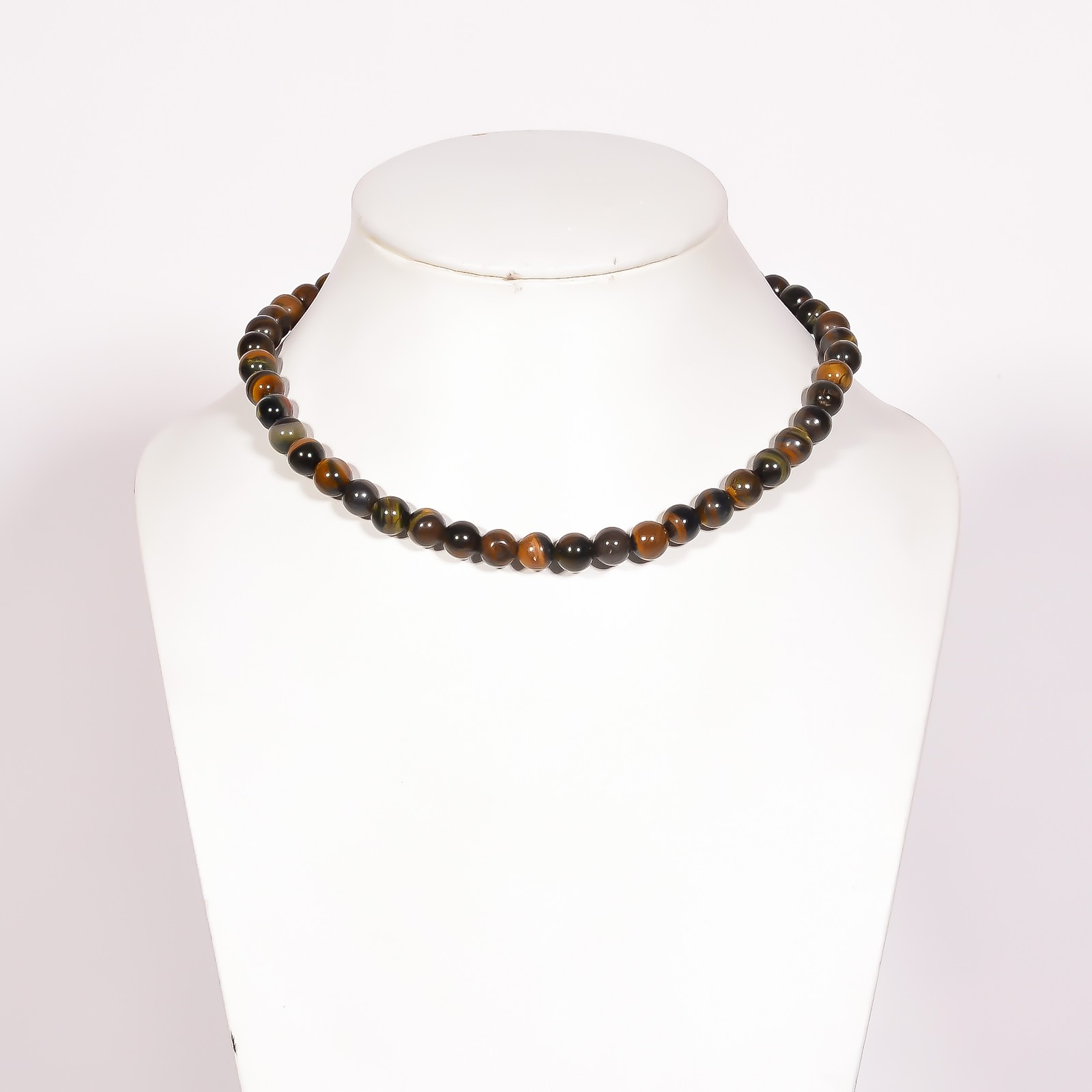 Black Tiger Eye Gemstone Round 8 mm Smooth Beads 15.5″ Stretchable Necklace