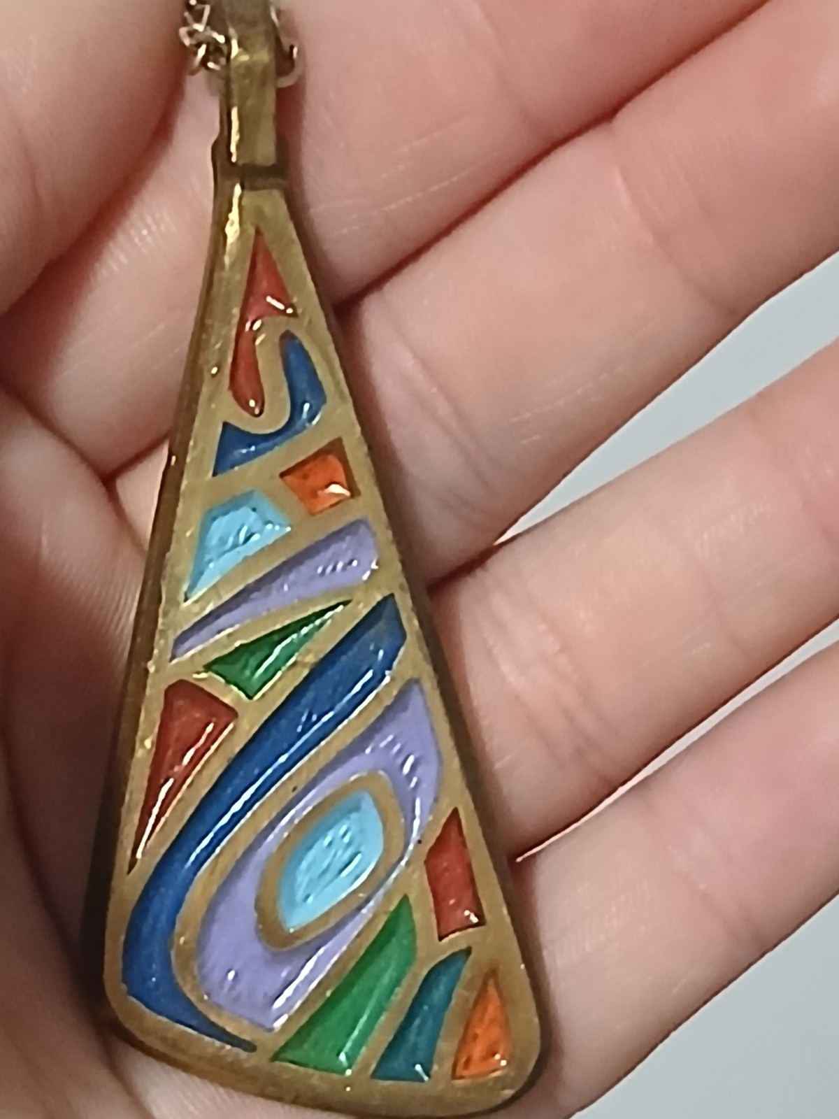 Vintage 1969 Terra Sancta Guild Israel Brass Enameled Shalom Pendant Necklace