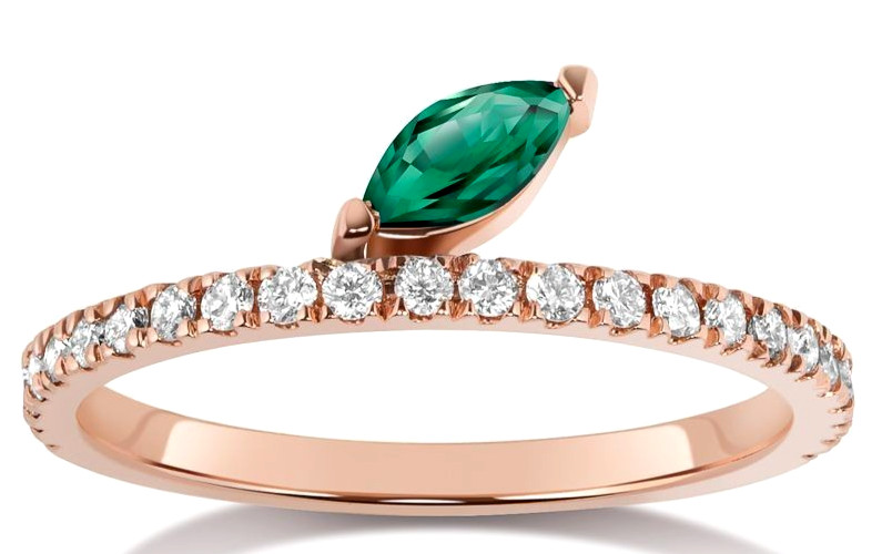 0.48ct Natural Diamond 14K BIS Hallmarked Rose Gold Emerald Cluster Wedding Ring