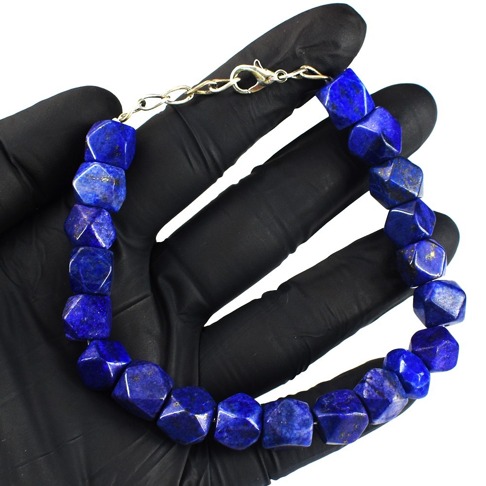 Hexagon Shape Lapis Lazuli With Gold Flakes 190.00 Cts Beaded Bracelet RK 41E731