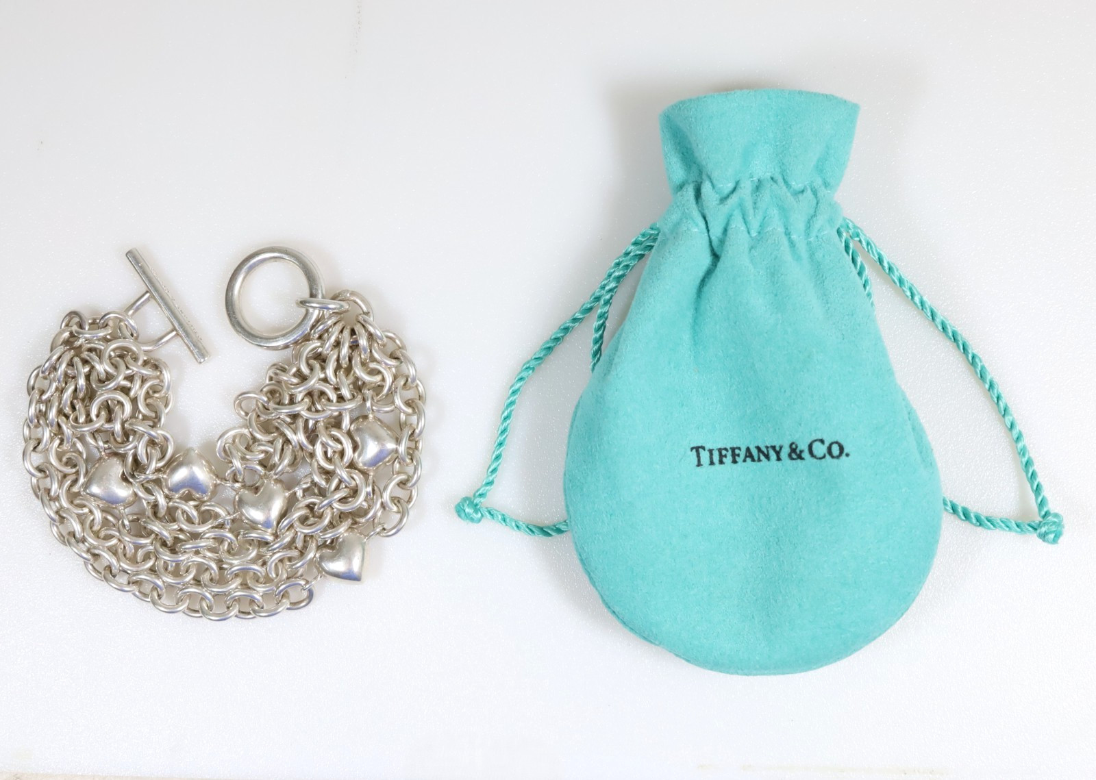 Authentic Vintage Tiffany & Co. 925 Silver Heart Multi-Strand Bracelet 17.5 cm.