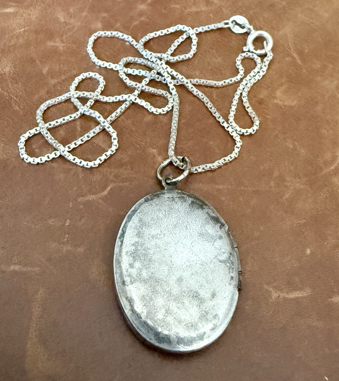 Antique Sterling Silver Enamel Rose Motif Photo Medallion Pendant Necklace 18”in