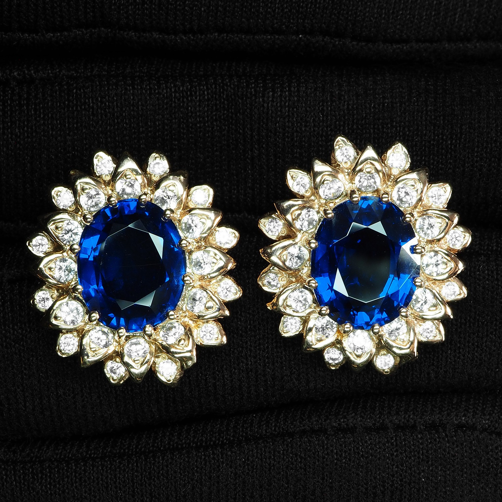 FLORAL EARRINGS ROYAL BLUE SAPPHIRE 11.40CT 925 STERLING SILVER VANILLA GOLD