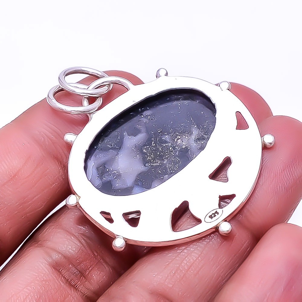 Natural Gabronite 925 Sterling Silver Pendant 1.64″ P17, Christmas Gift