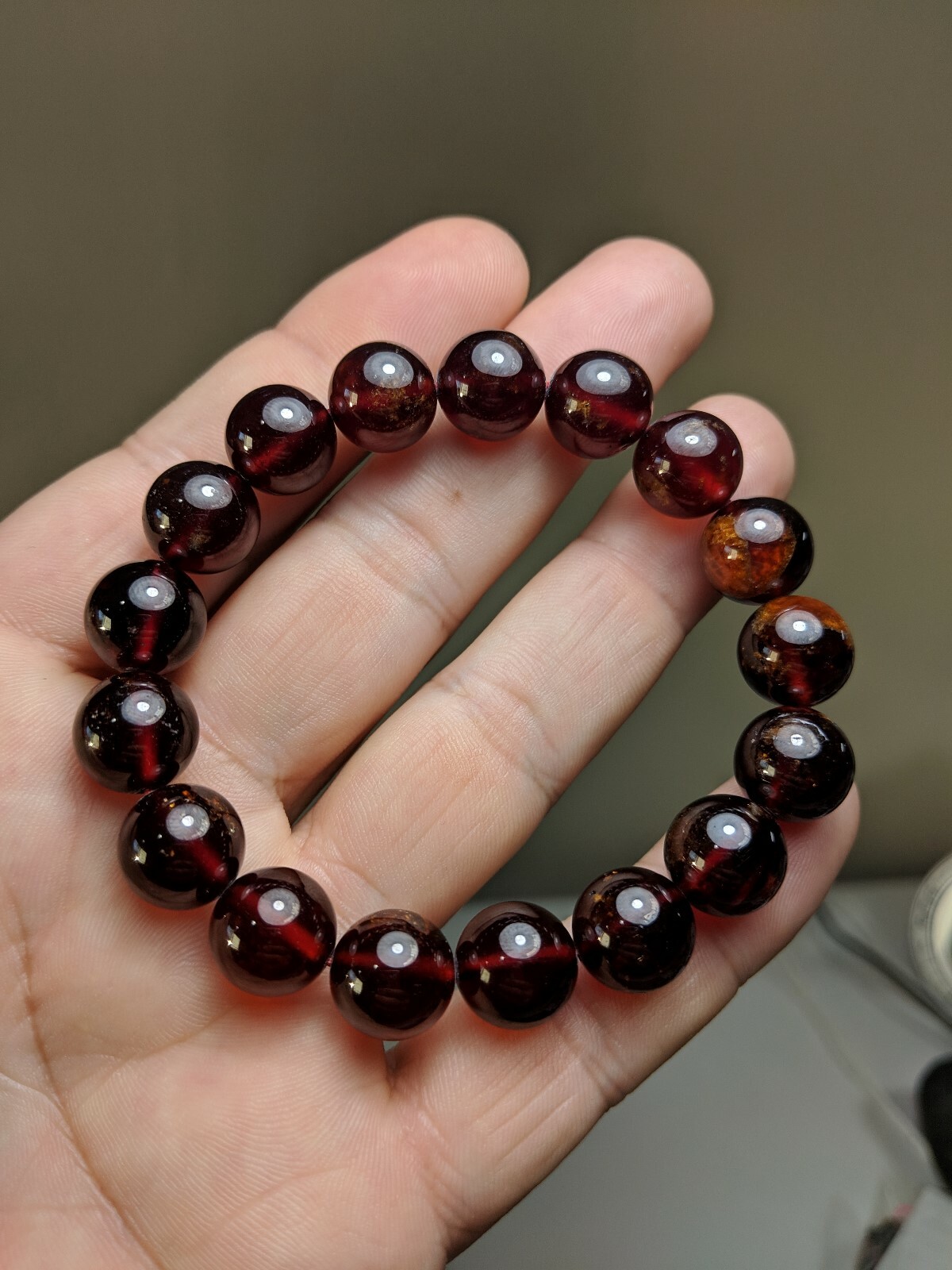 Hessonite GARNET bead bracelet MEN Stretch 12mm 7 7.5 8 8.5 inch