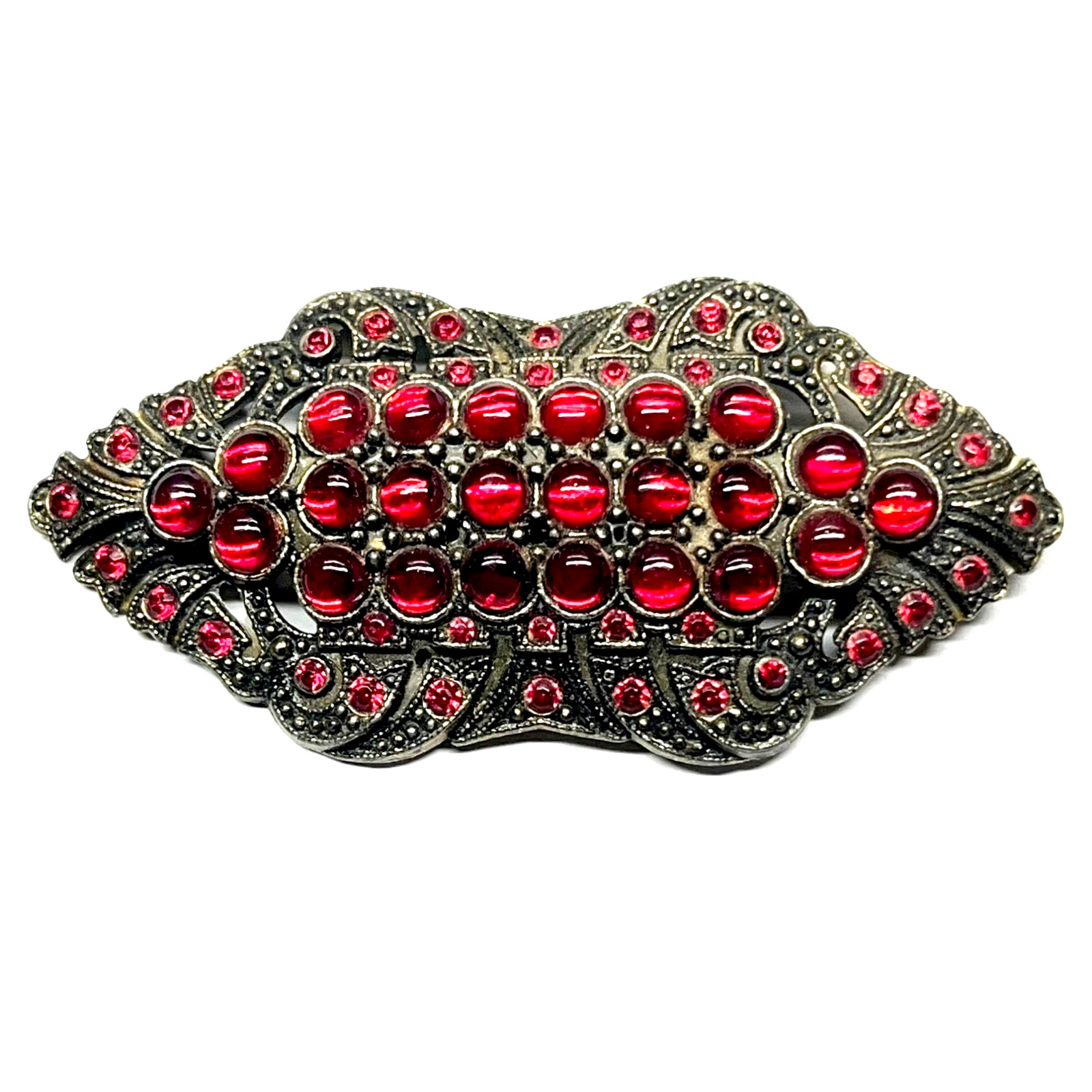 Antique VTG 1930s Art Deco Czech Bohemian Glass Pomegranate Red Cabochon Brooch