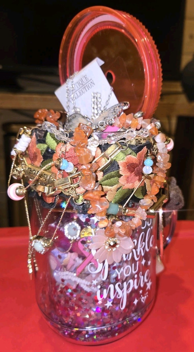 PINK💝PARADISE~MYSTERY JEWELRY JAR~VINTAGE 2 NOW~PACKED FULL/WEARABLE PIECES