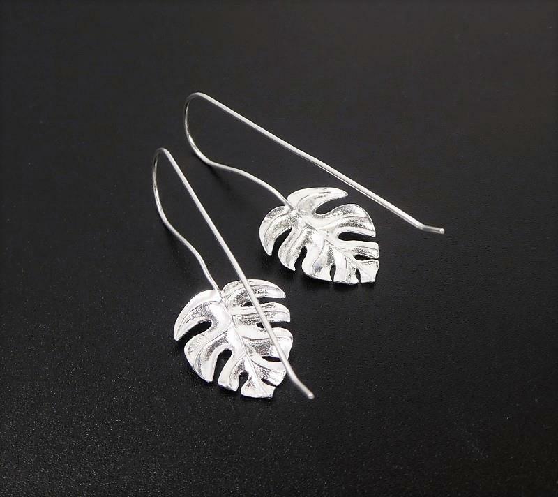 925 Sterling Silver Monstera Plant Leaf Long Drop Earrings Handmade Unique Chic