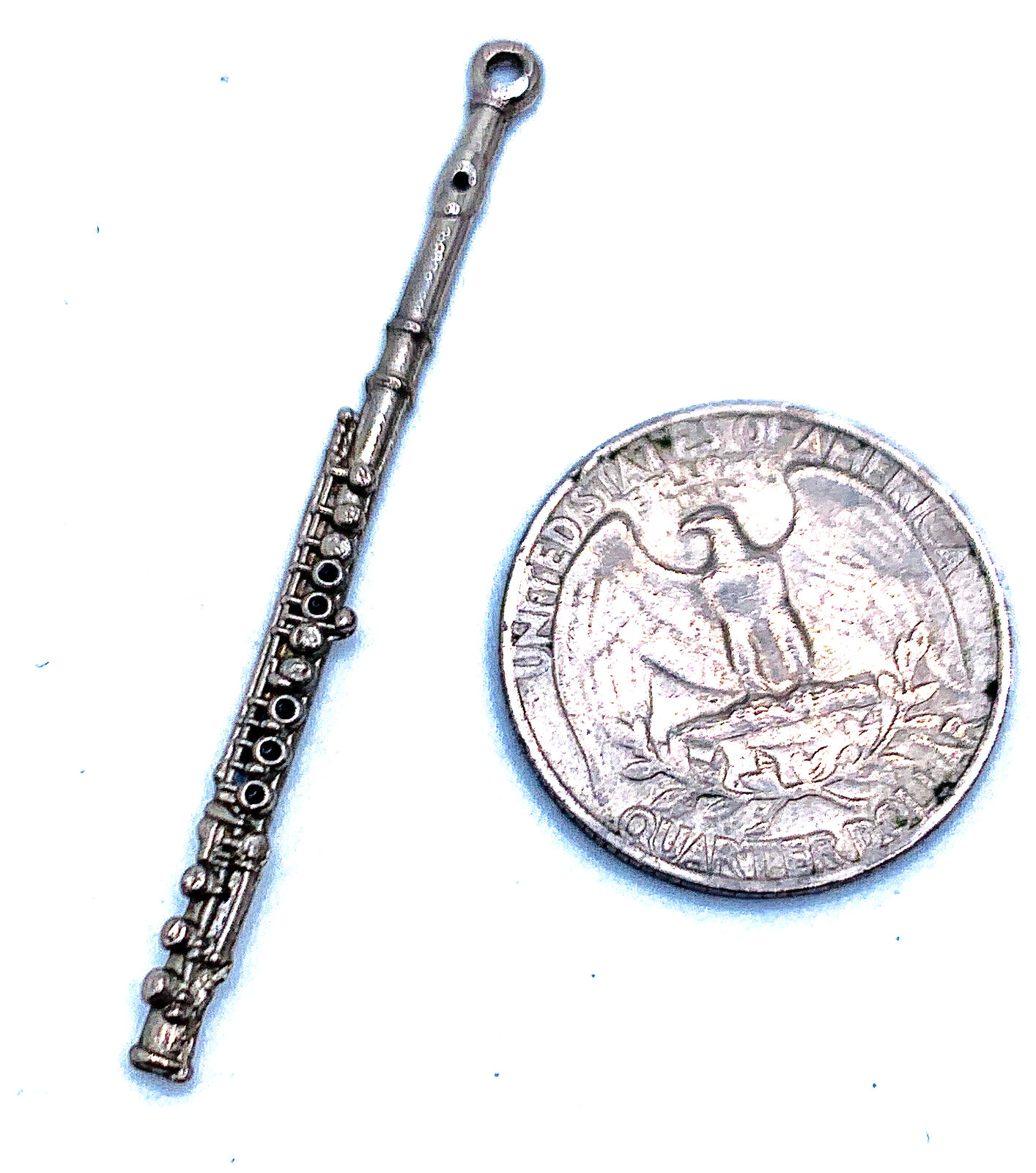Vintage Silver Tone Flute Woodwind Musician’s Charm Signed Future Primitive