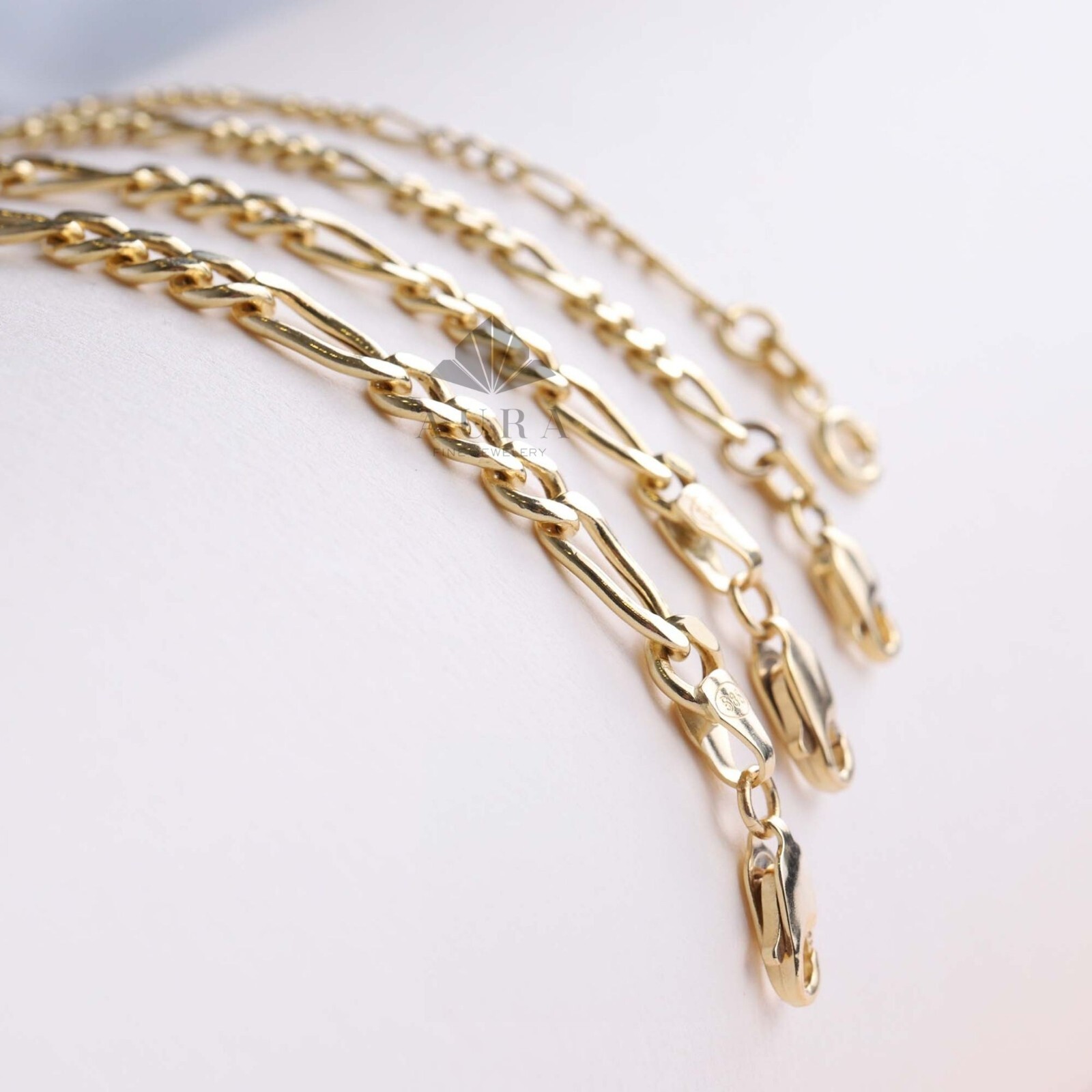 14K Gold Figaro Chain Anklet, 2mm 3mm 4mm 5mm Genuine Gold Chain Anklets, Gold