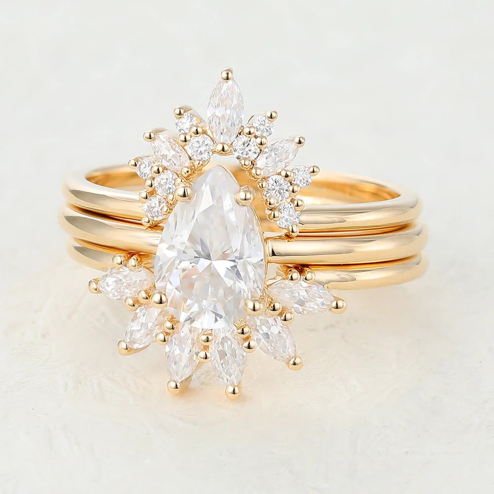 2CT Pear Lab Grown Diamond Solitaire Engagement Bridal Ring Set 14k Yellow Gold