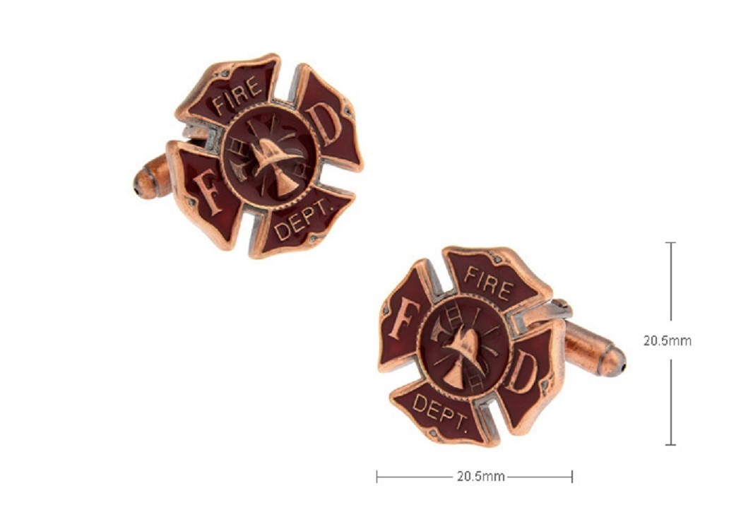 Fire Shield Pair Cufflinks Bronze Red Fireman Wedding Gift Box & Polishing Cloth