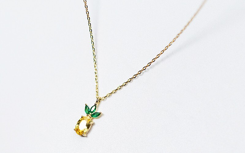 Gold Pinapple Stud Earrings, CZ Stone Stud, Pinapple Pandent Chain Necklace