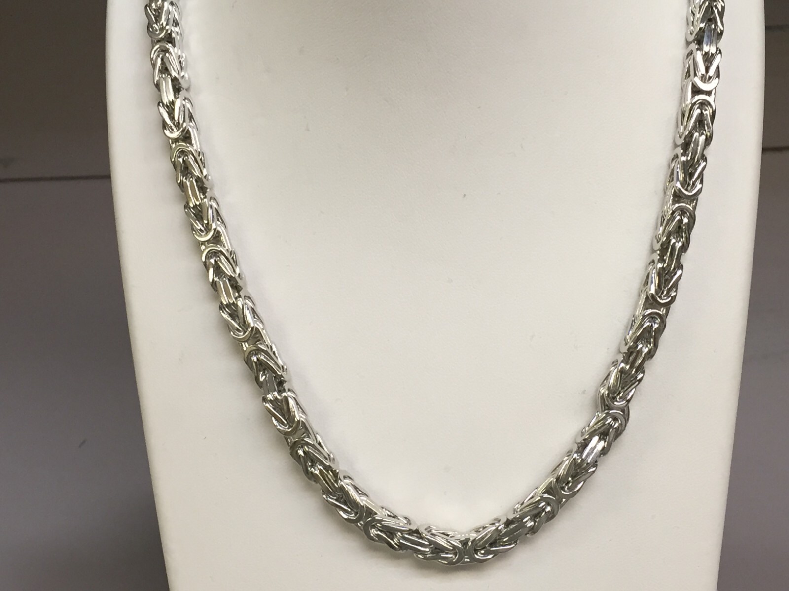14k White Gold 24″ Mens Solid Byzantine Square Super 4mm 70grams Chain/necklace