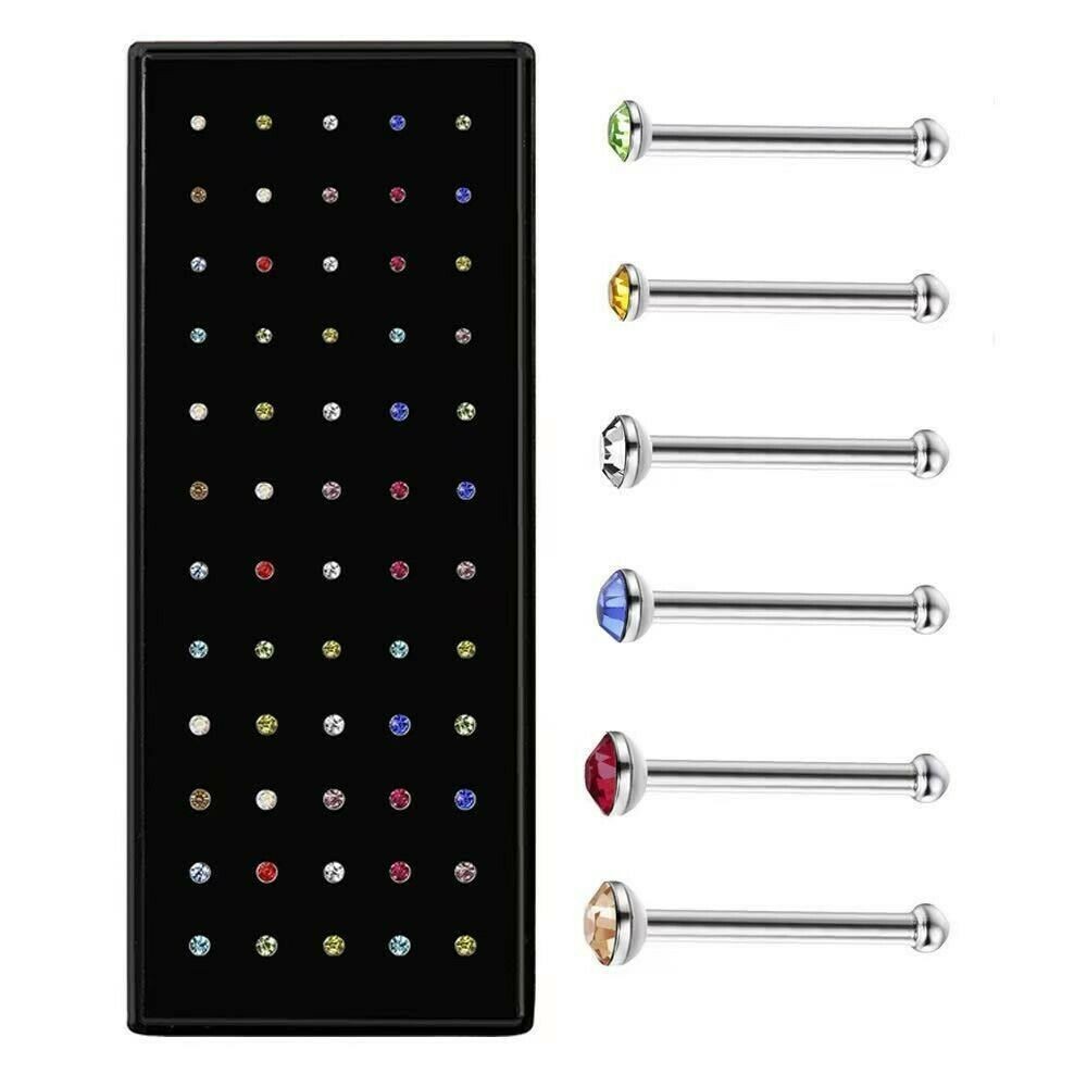 60PCS Stud Nose Rings Bone Stud Stainless Steel Color Pin Jewelry Piercing Body