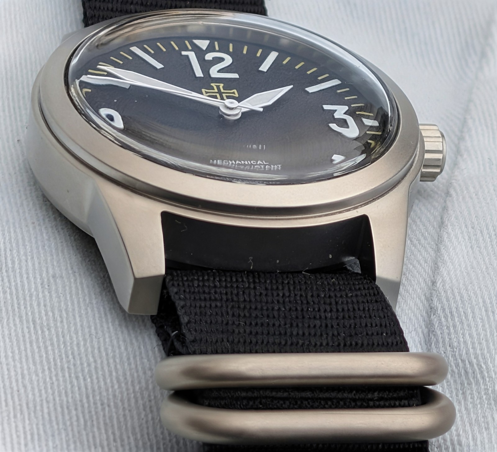 Toujours Pret Mechanical Military Field watch Blasted Stainless steel black 39mm