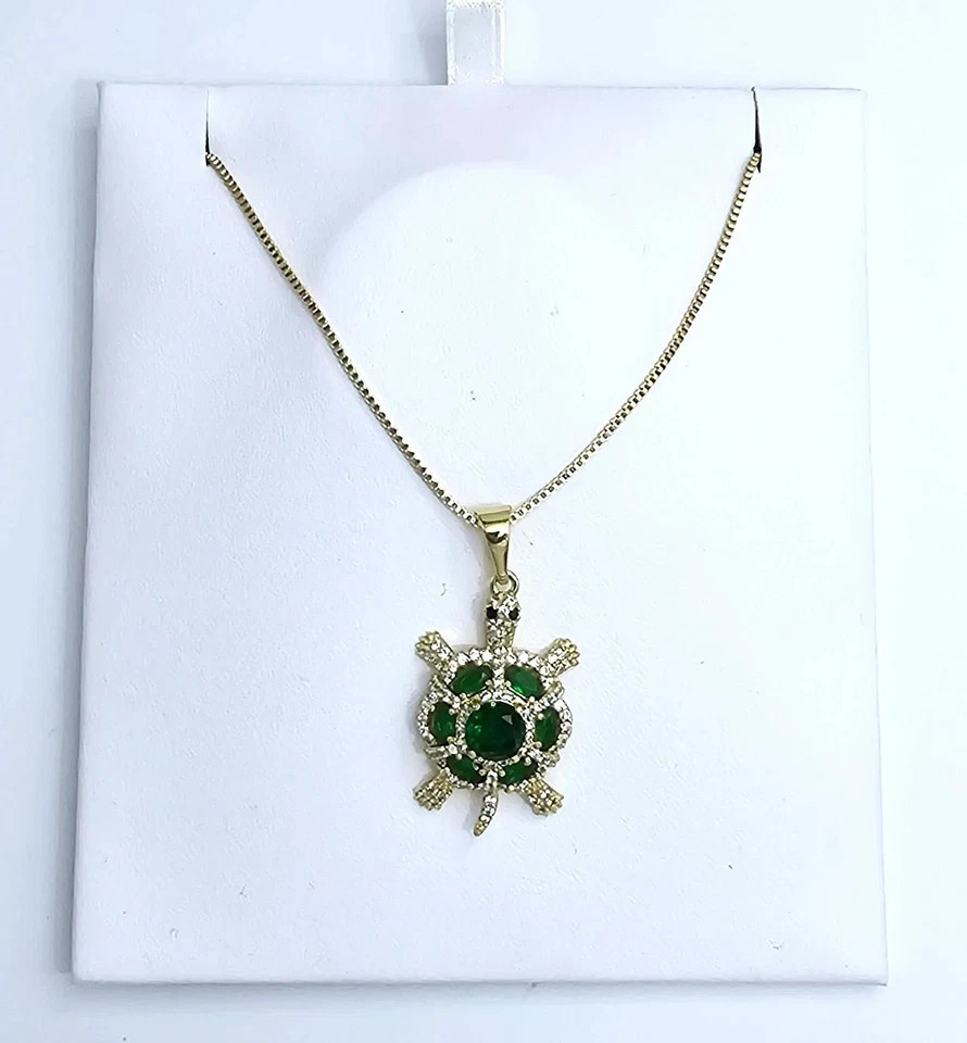 3CT Round Cut Lab Created Emerald Women’s Turtle Pendant 14k Yellow Gold Plated