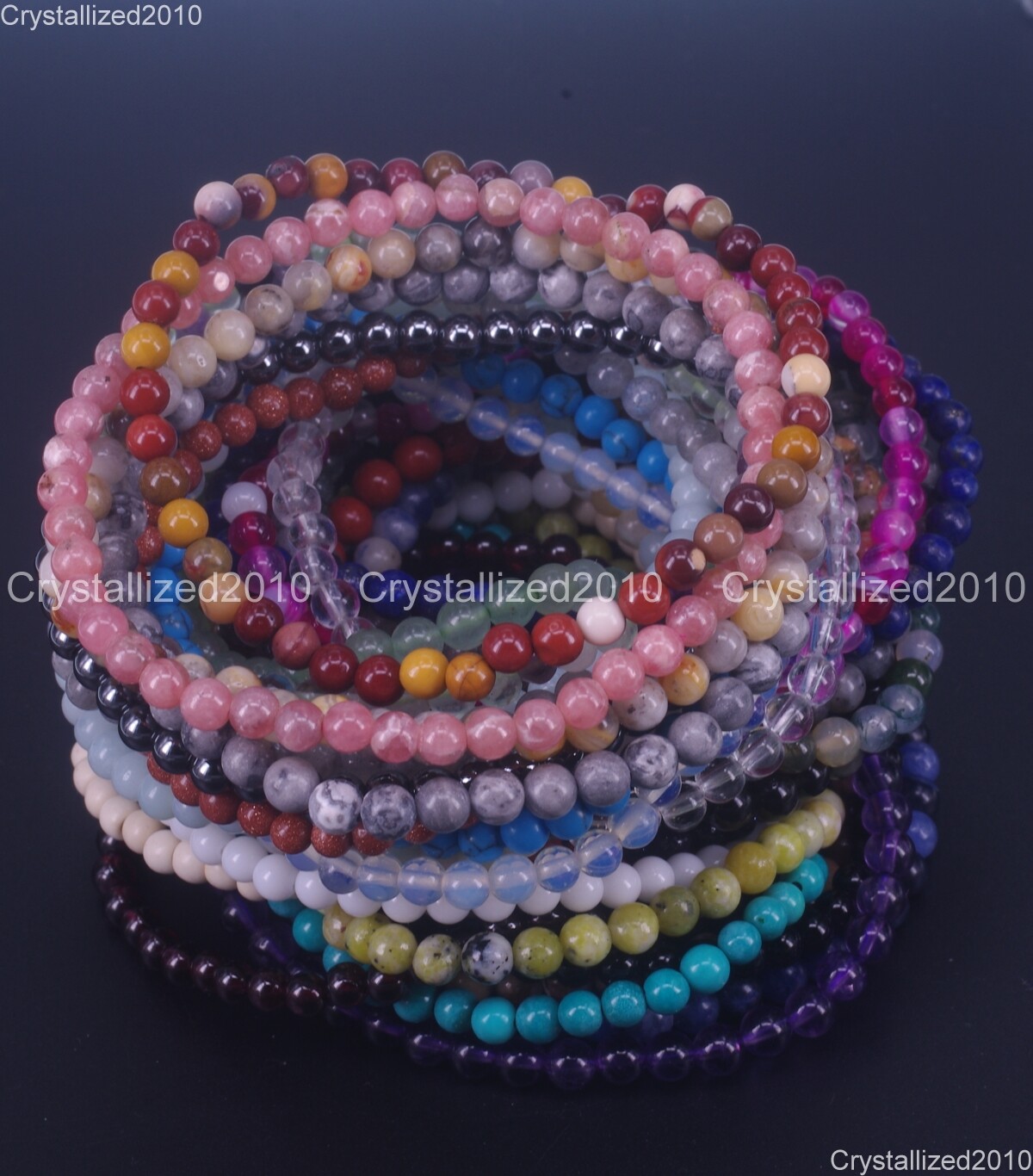 Handmade 4mm Mixed Natural Gemstone Round Beads Stretchy Bracelet Child Size 6″