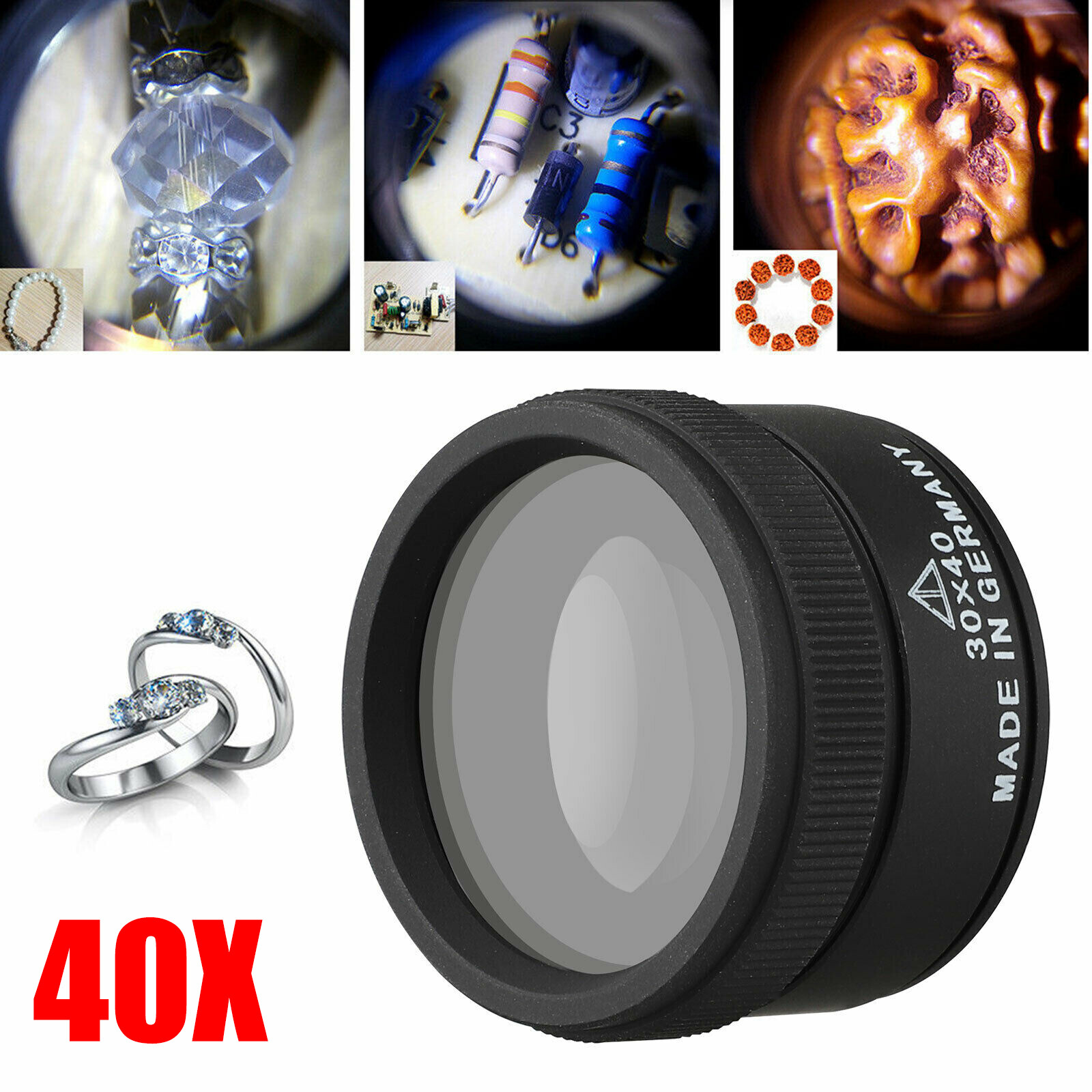 30X/40X Magnifying Glass Magnifier Lens Optics Loupes For Jeweler Coins Stamps