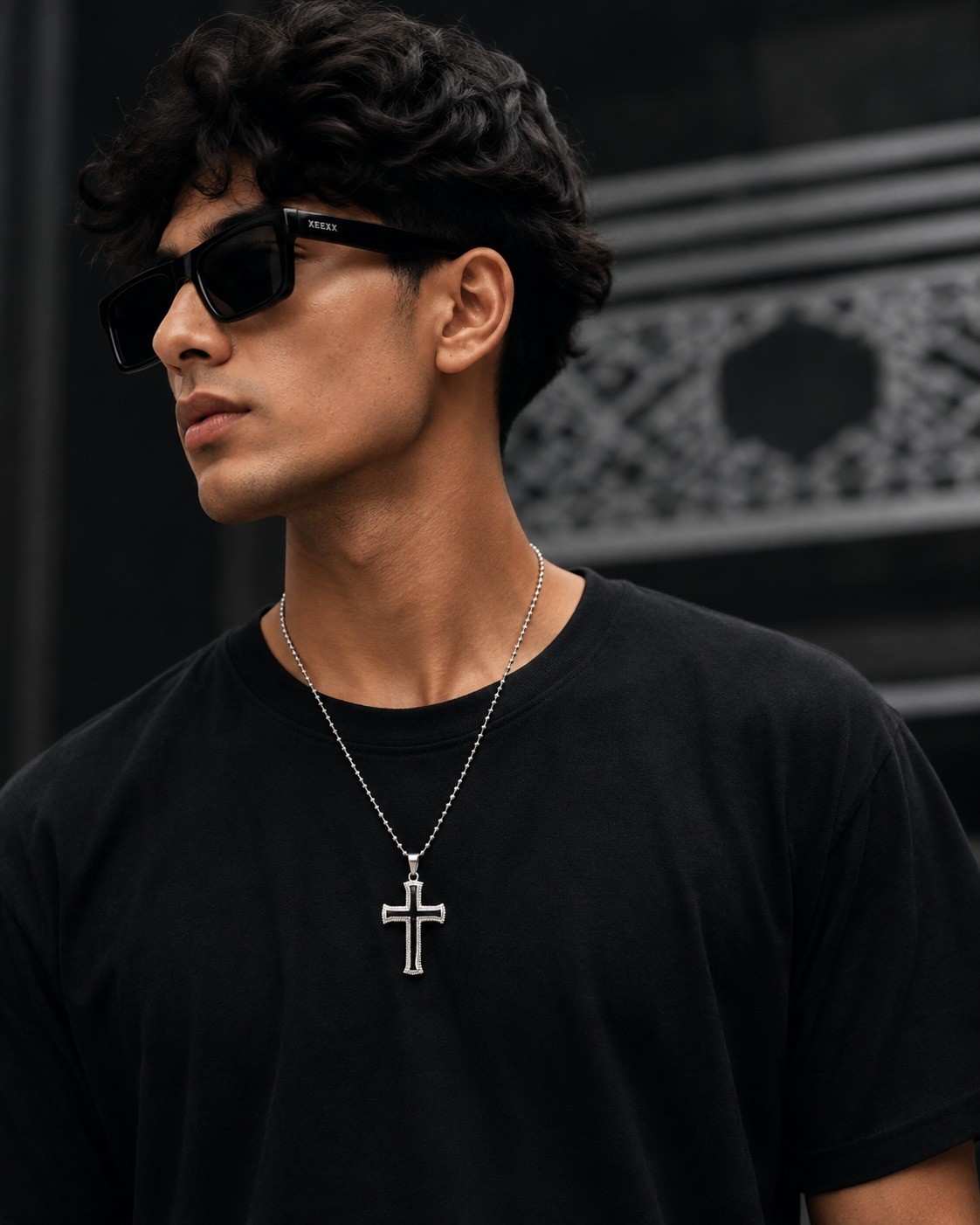 Mens Womens Silver Black Layer Cross Pendant Necklace Stainless Steel Chain 24″