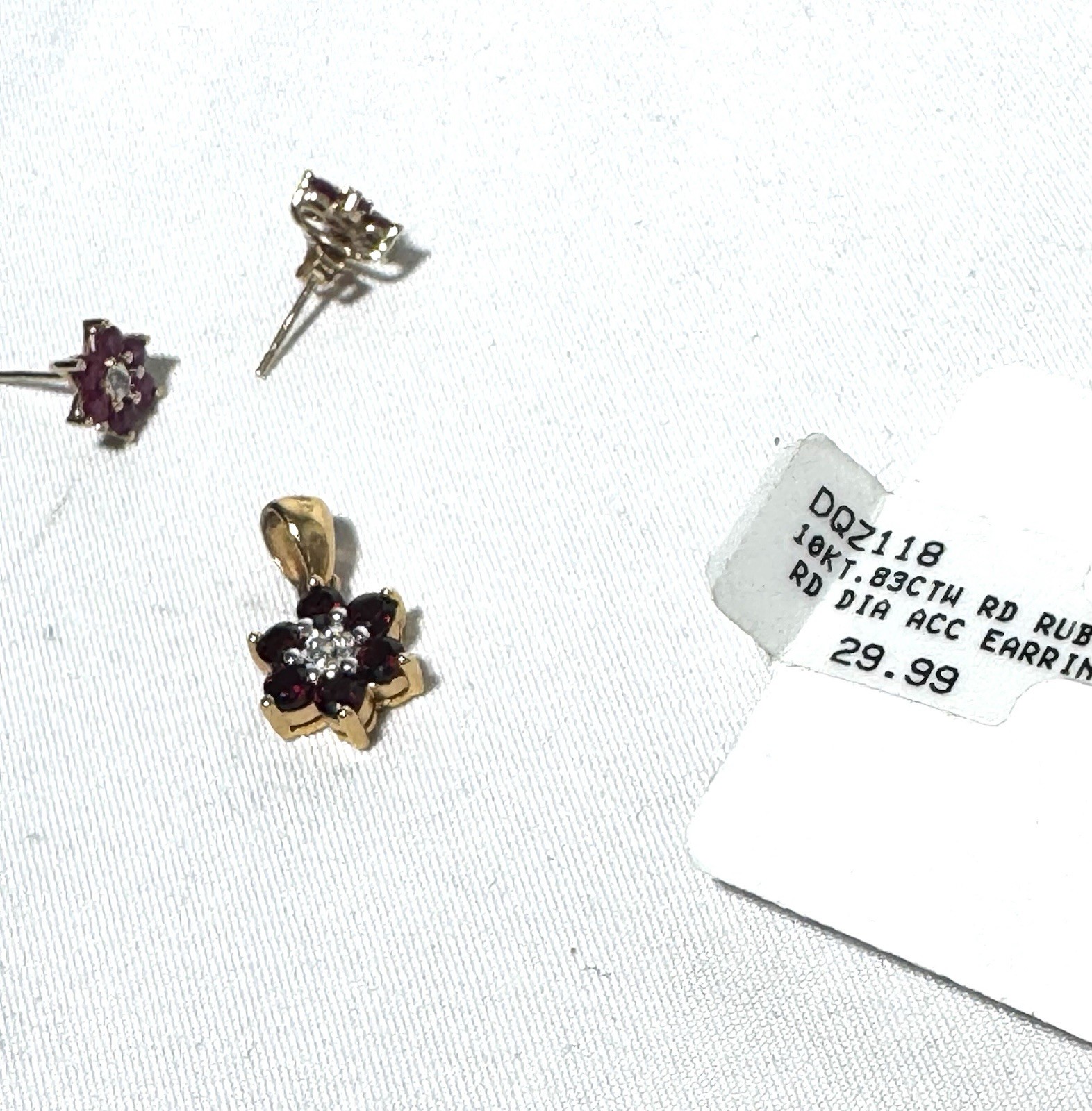 Fine Jewelry 10kt Gold Earrings .83ctw Ruby RD Diamond / Silver Pendant Set