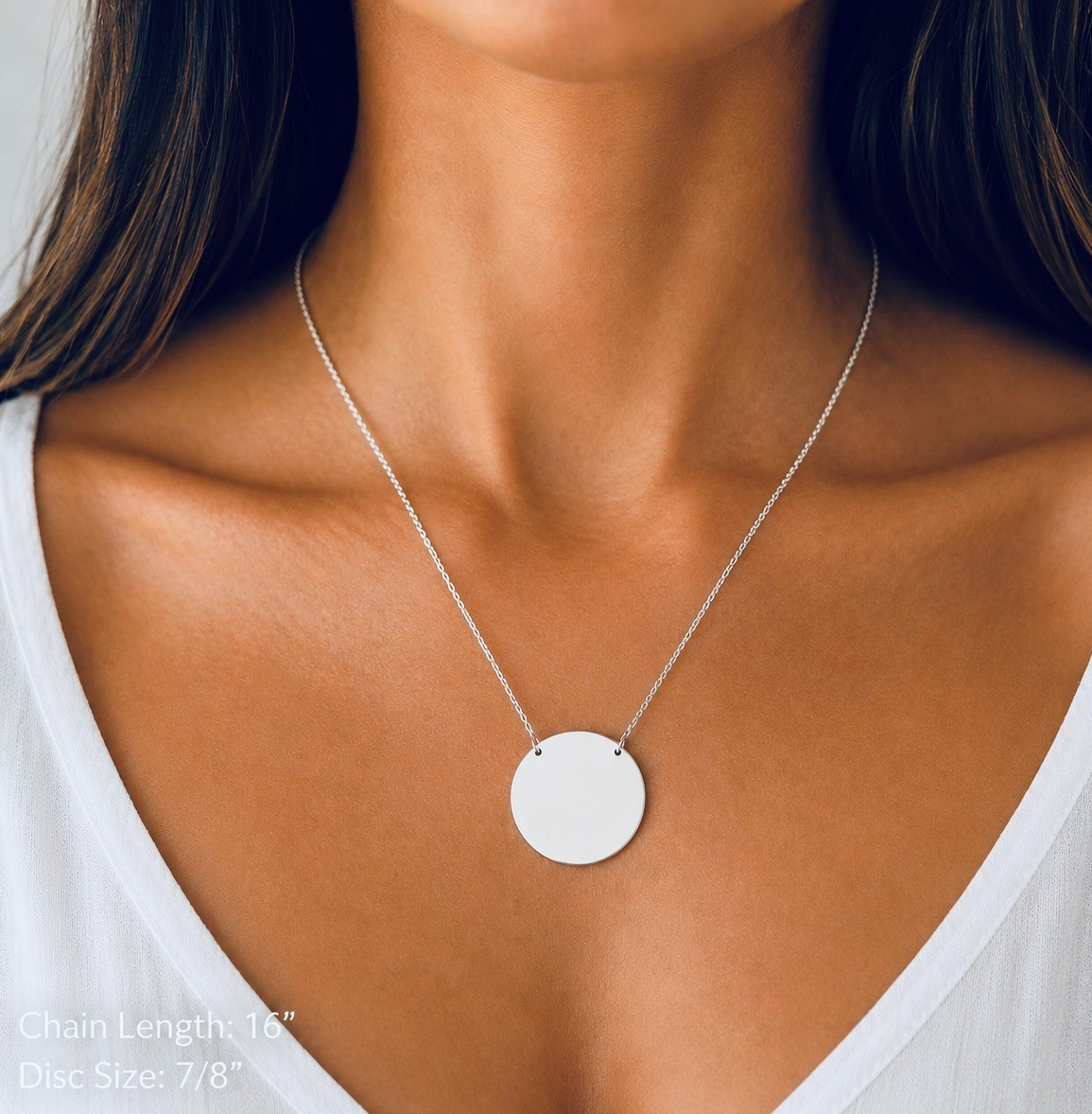 Stella Dot Sterling Silver Round Disc Charm Pendant Necklace 15-18in Engravable