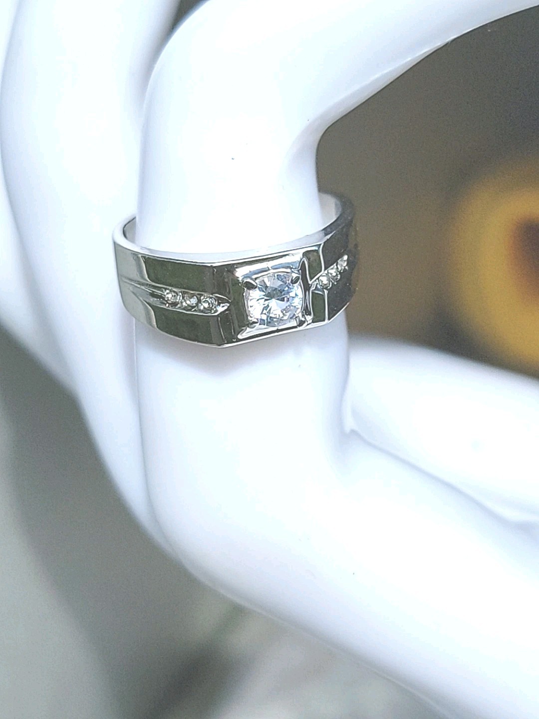 Mens Solitaire Ring White Gold EP 1 CT Simulated Diamonds (pinky)