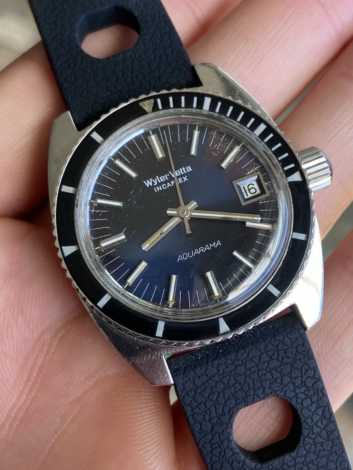 Vintage Rare Wyler Vetta Aquarama Automatic Diver Sub Watch
