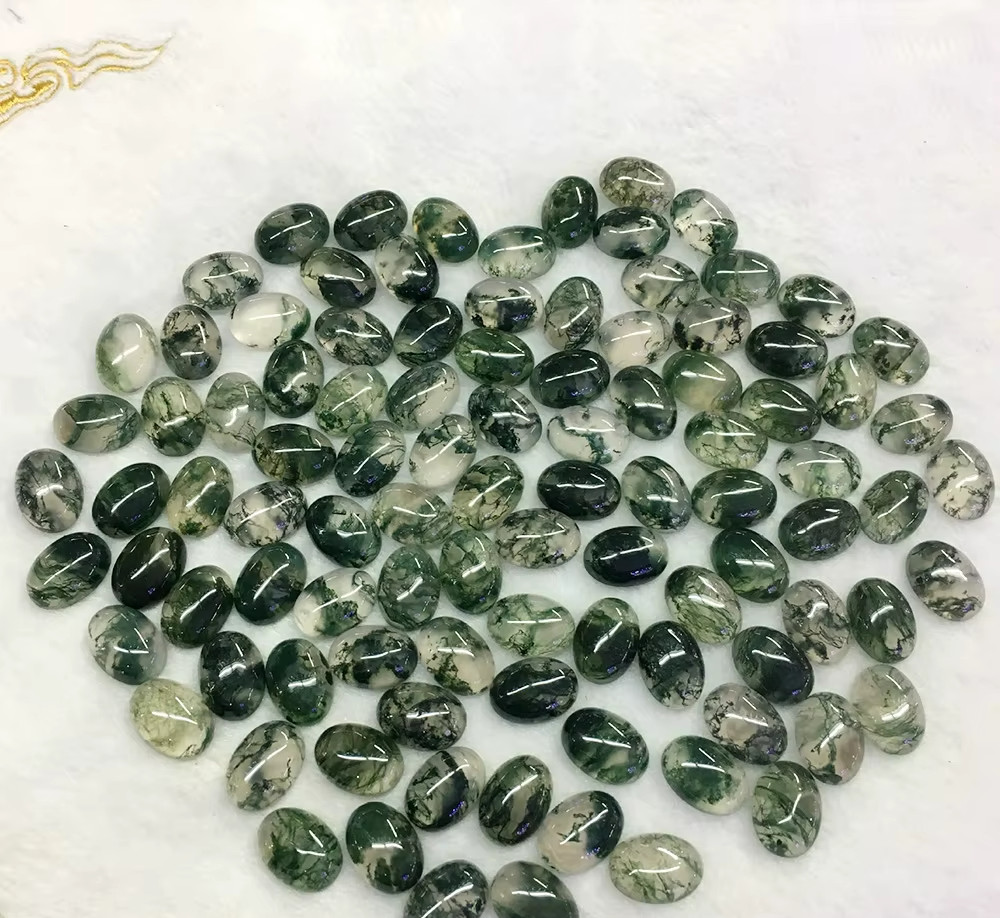 Moss Agate 7x9mm Natural Gemstone Sterling Silver Ring Size 5-8 Gift YG