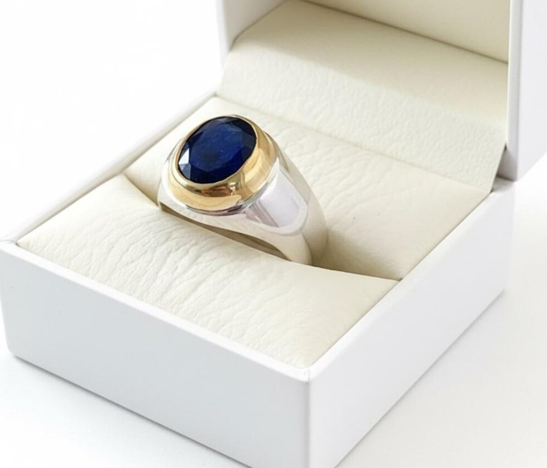 Solid 925 Silver Natural Blue Sapphire Ring Vintage Men’s Jewelry Birthday Gift