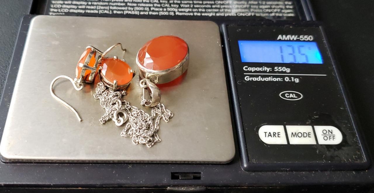 Vintage 925 Sterling Silver Carnelian Necklace / Earrings Set (13.5 grams)!