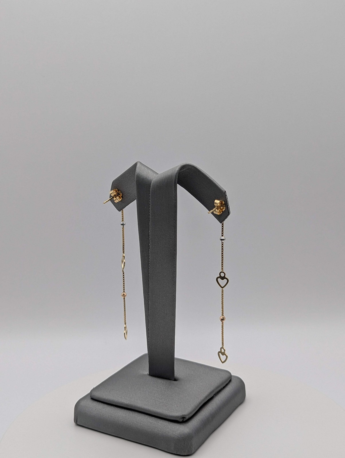 14K YG Tri Color Heart Dangly Earrings