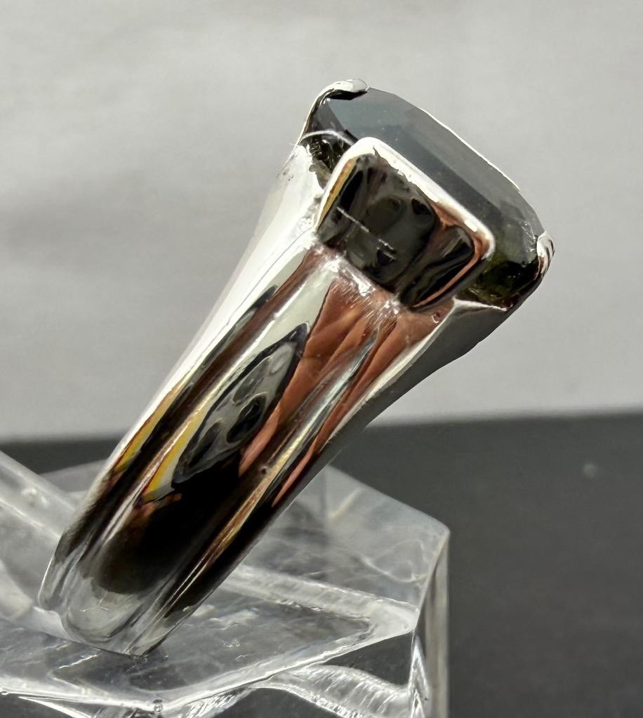 2.4 CT METEORITE MOLDAVITE TEKTITE 925 STERLING SILVER MENS RING SZ 9.5, 6.28 GR