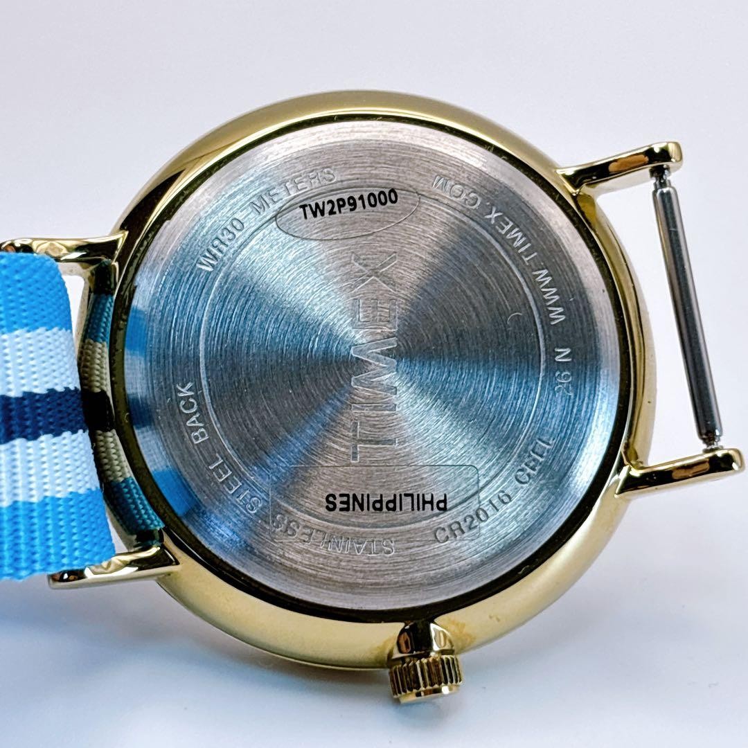TIMEX TW2P91000 Watch Gold Case Blue Navy White Nylon Strap 43 5mm Analog